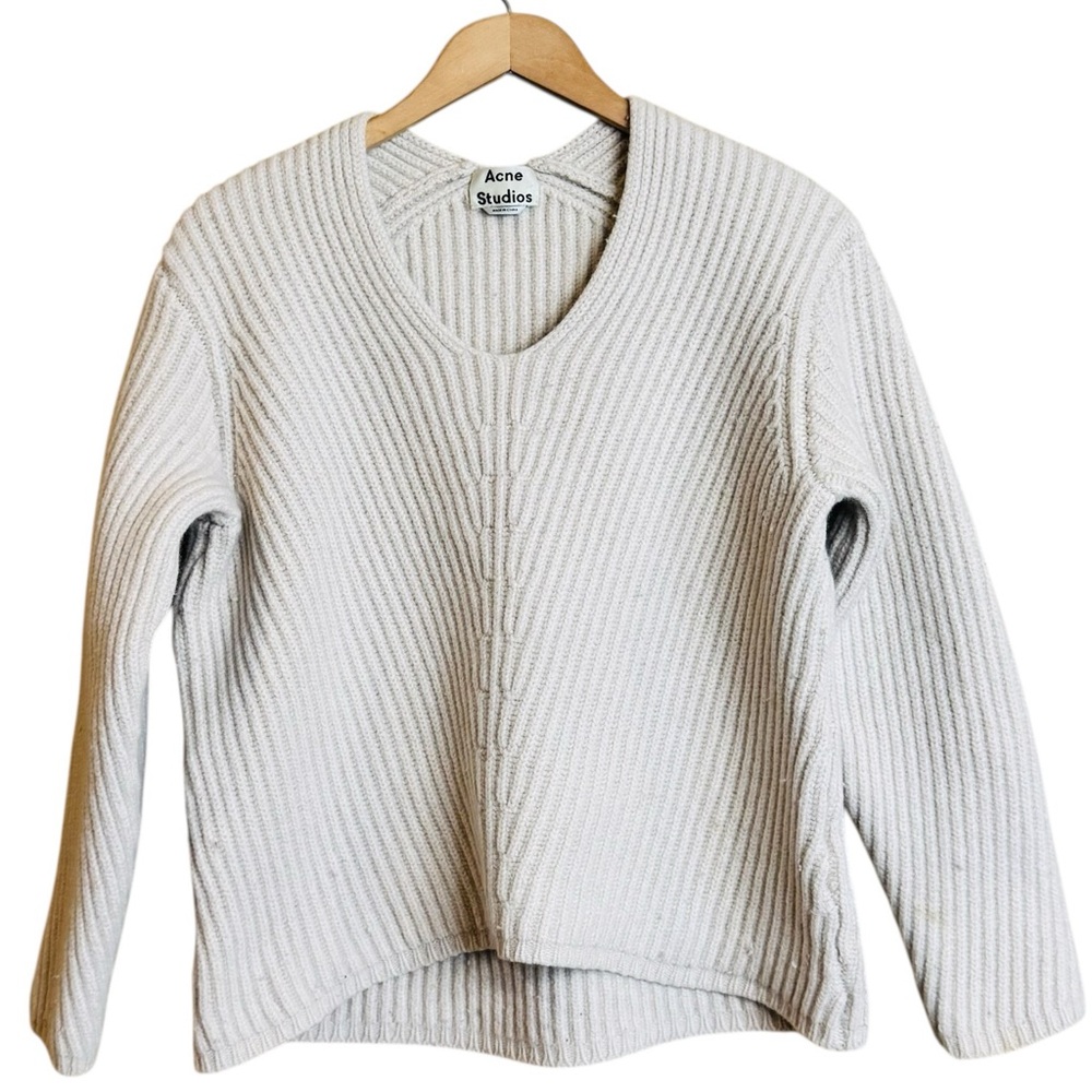 Acne Studios Deborah Cream Ribbed Thick Wool Sweater size S